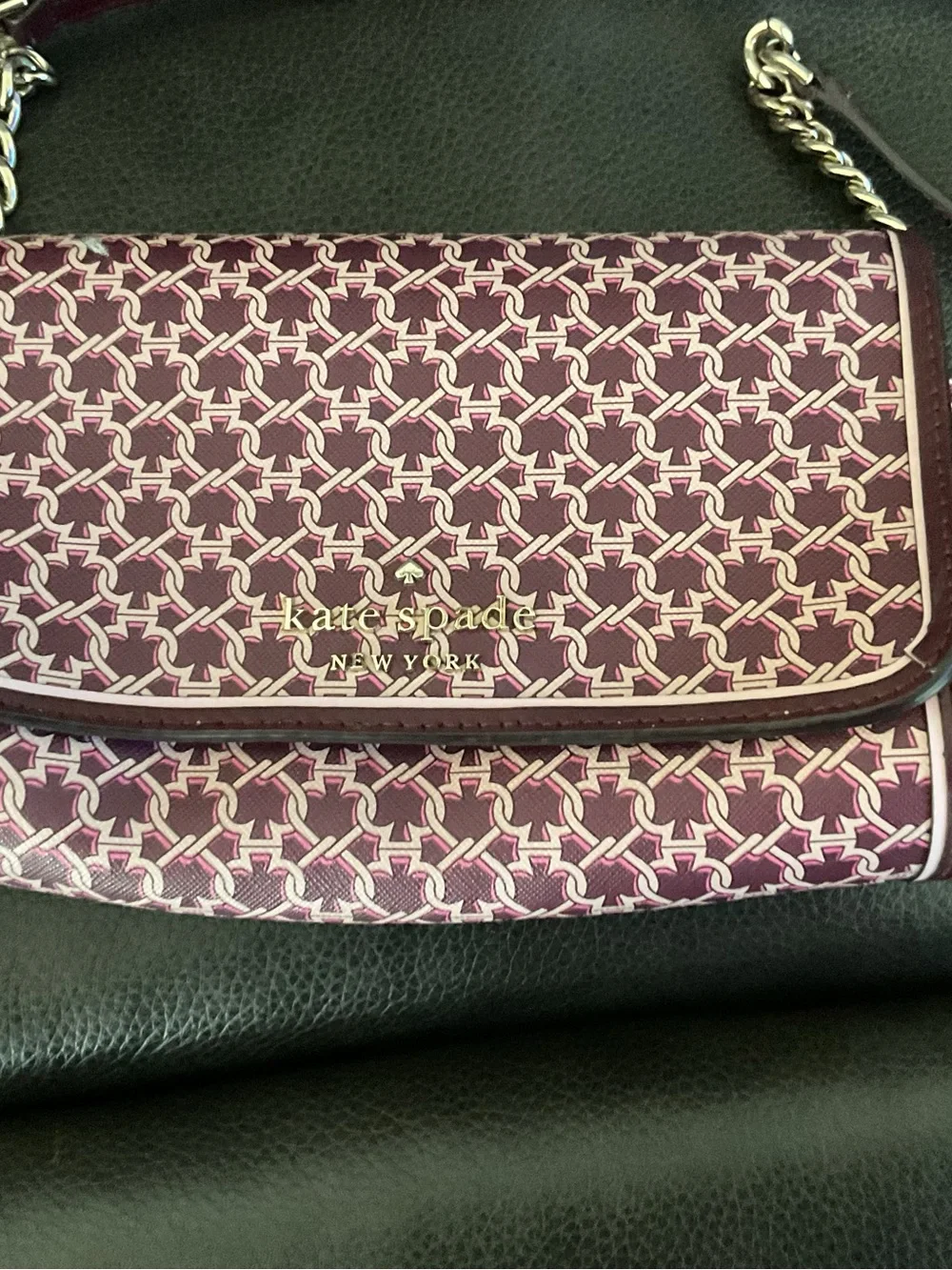 kate spade Burgundy Patterned Crossbody with Chain and Leather Strap
